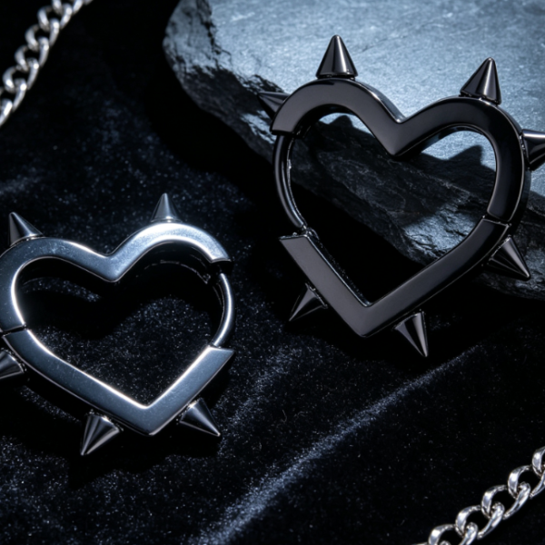 Spiked Heart Earrings, Goth Punk Y2k Style