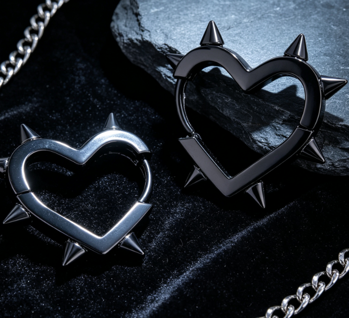 Spiked Heart Earrings, Goth Punk Y2k Style