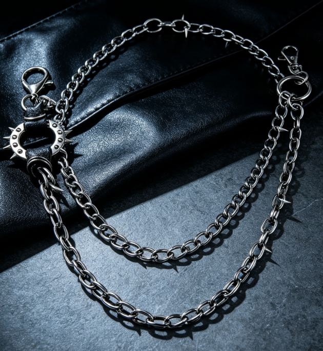 Spiked Punk Pant Chain, Double Layer Goth Wallet Chain Image 2
