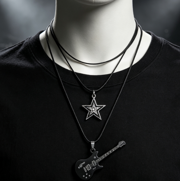 Vintage Star Necklace, Punk Choker And Layered Rock Chain