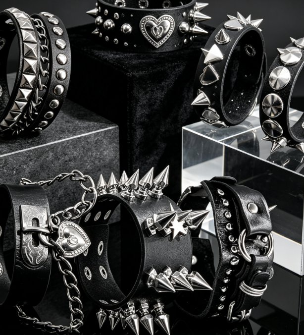 8 Piece Spiked Bracelet Set, Emo Rock Festival Essential Image 2