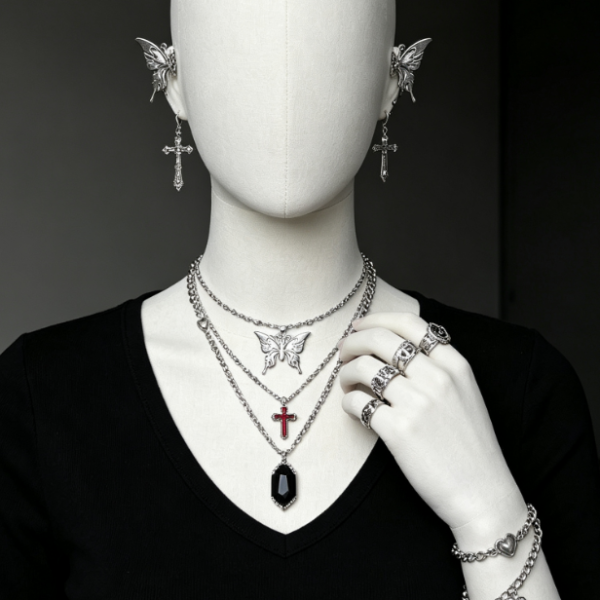 Vintage Punk Jewelry, Y2k Necklace, Earrings, And Rings