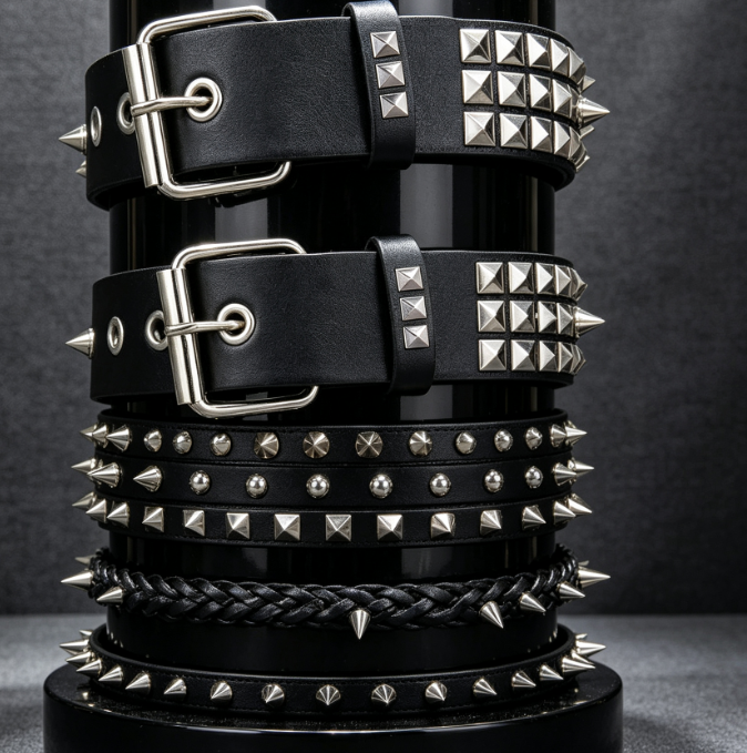 Black Studded Belt And Bracelet, Goth Punk Wide Cuff Image 2