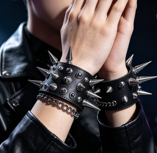 Punk Leather Studded Bracelet, Goth Spiked Wristband