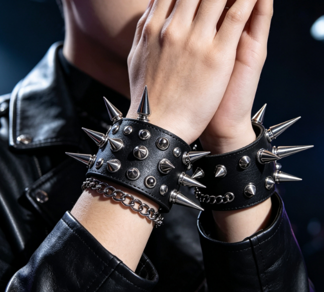 Punk Leather Studded Bracelet, Goth Spiked Wristband