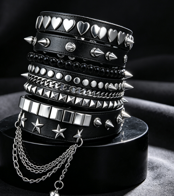 5 Piece Studded Bracelet Set; Grunge/Punk Style Accessories Image 2