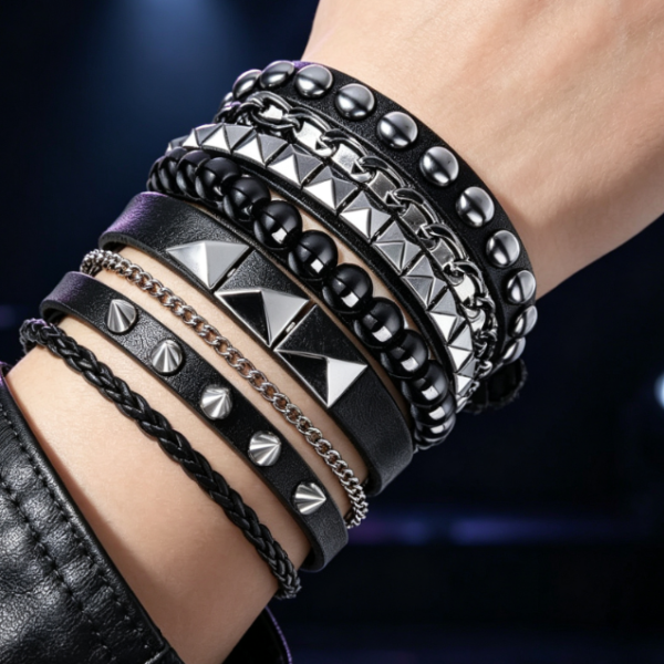 Studded Cuffs And Wide Leather Wristbands, Goth Emo Style