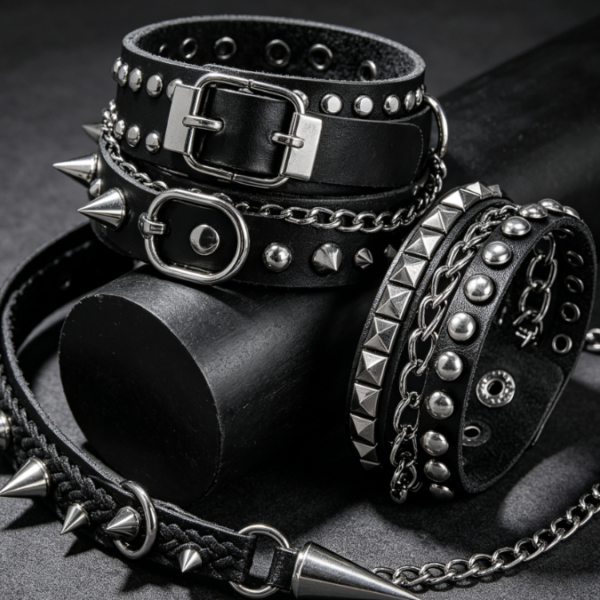 Wide Punk Leather Cuff; Vintage Rock Style Studded Wristband