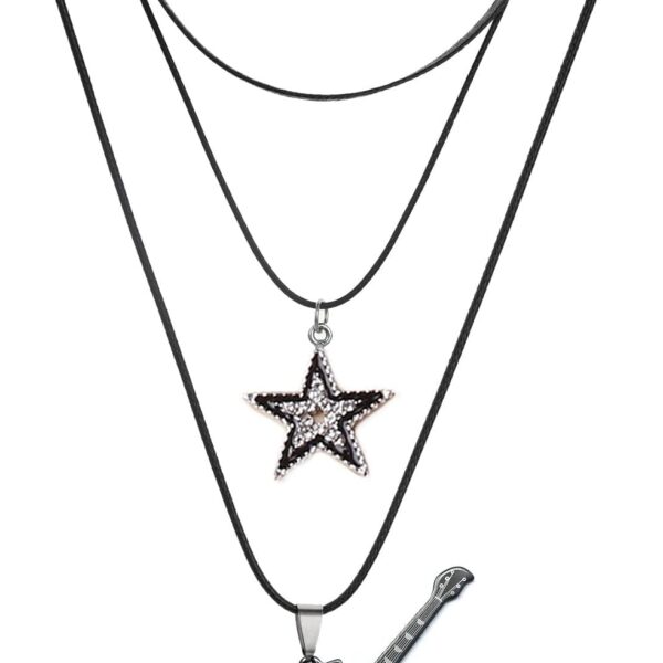 Vintage Necklace With Star Pendant; Punk Rock Multi Layer Choker