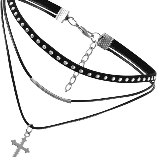 Gothic Vintage Suede Cross; Studded Choker Necklace