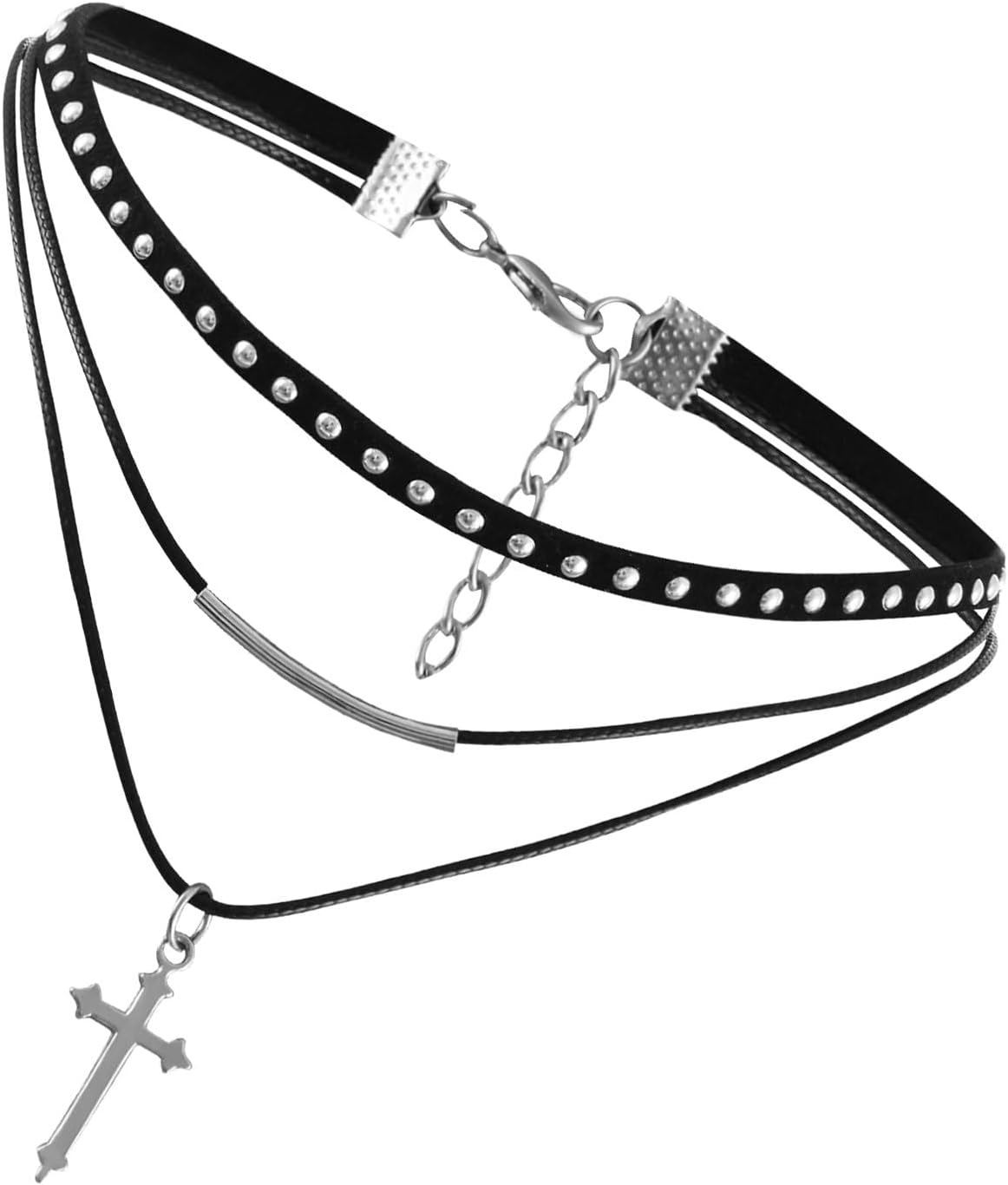 Gothic Vintage Suede Cross; Studded Choker Necklace