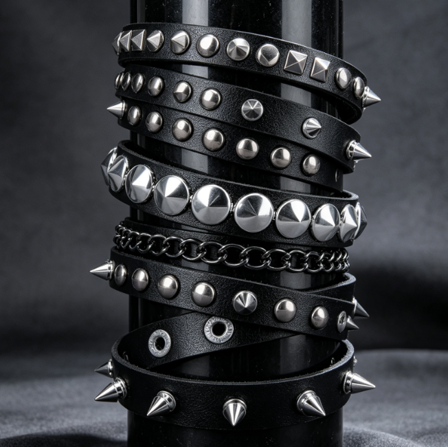 Spiked And Studded Punk Bracelets, Unisex Gothic Style Image 2