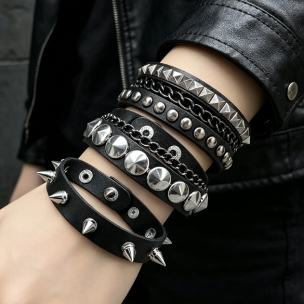 Spiked And Studded Punk Bracelets, Unisex Gothic Style