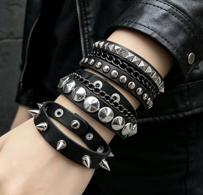 Spiked And Studded Punk Bracelets, Unisex Gothic Style