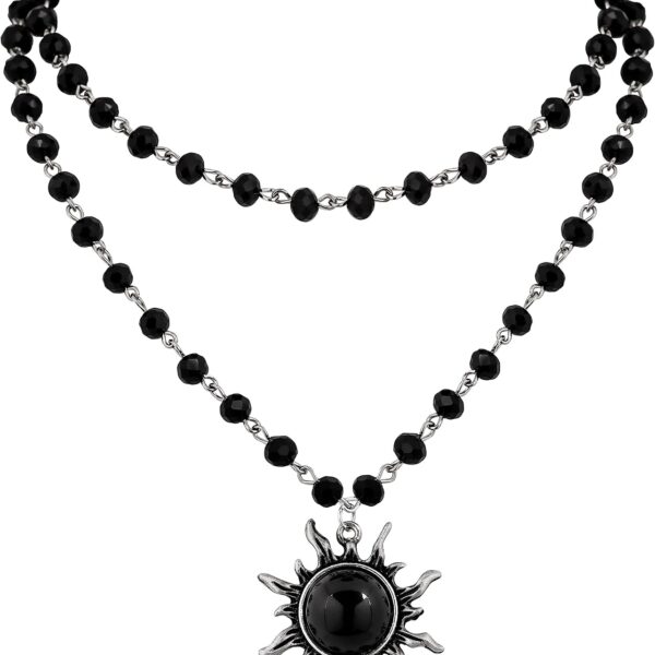 Gothic Sun Choker; Black Beaded Gothic Style Necklace