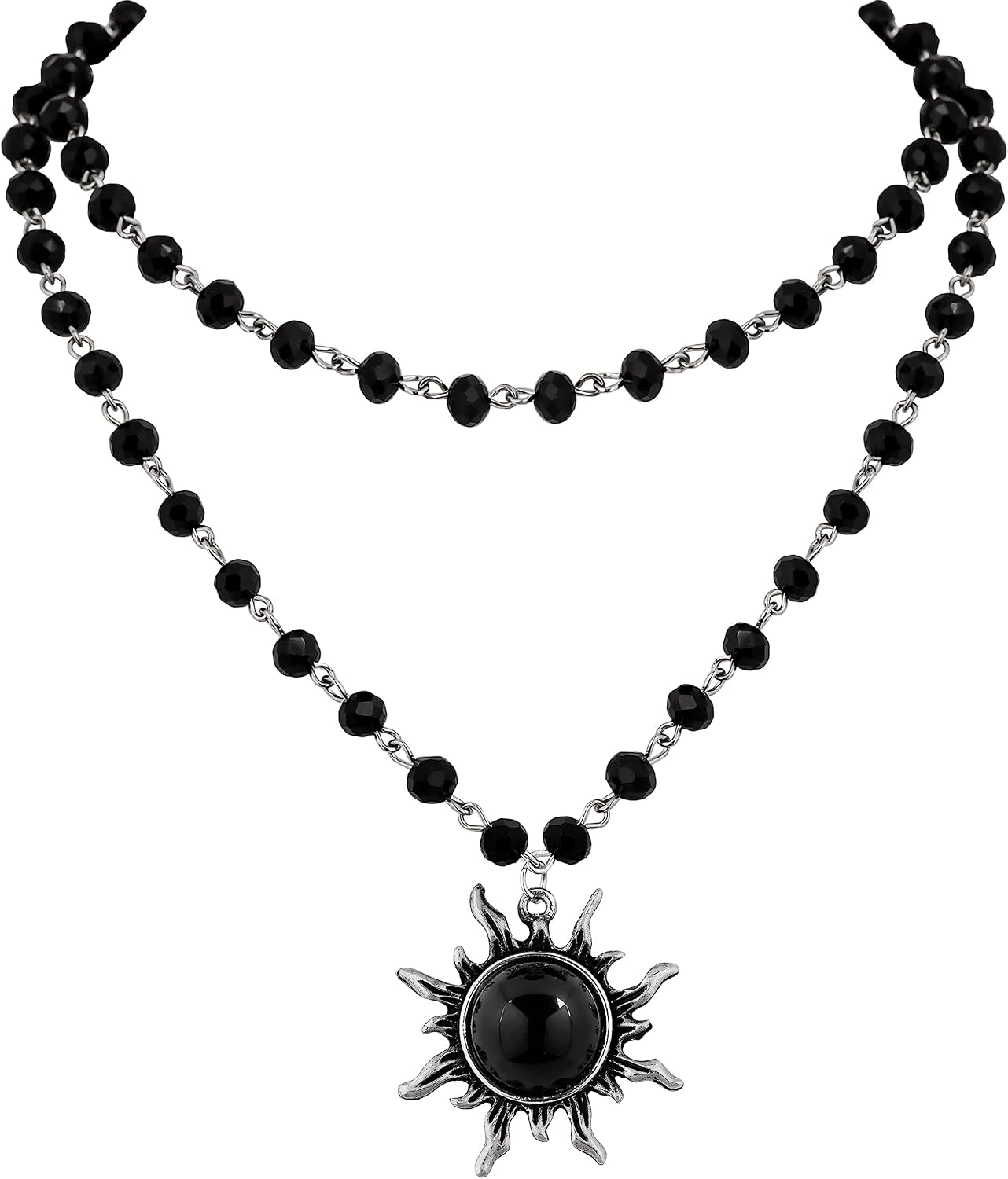 Gothic Sun Choker; Black Beaded Gothic Style Necklace