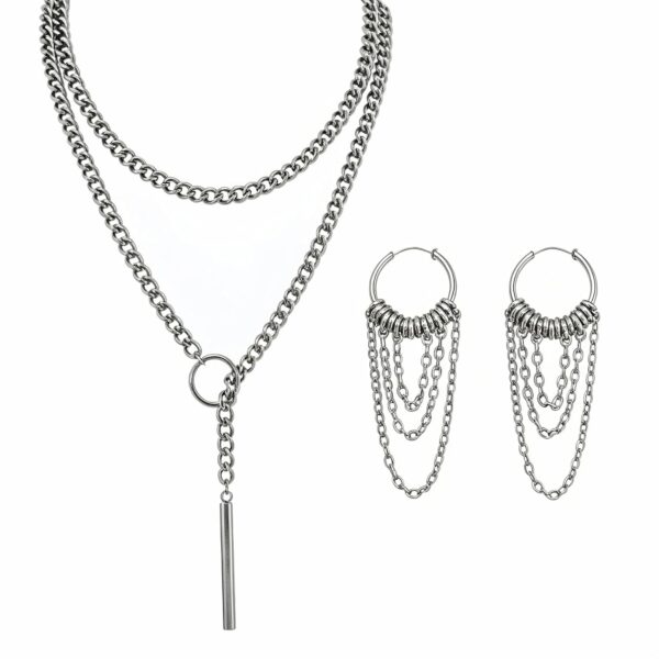 Gothic Necklace And Hoop Earrings; Punk/Gothic Style Accessories