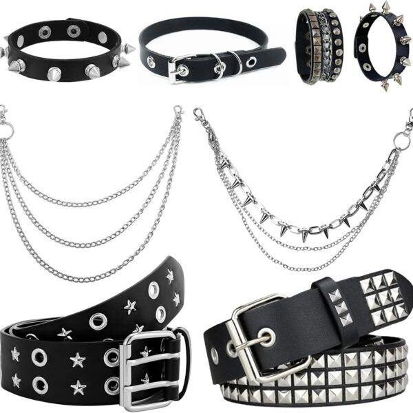 Y2k Punk Accessory Set: Belt, Choker, Cuff, And Pant Chain