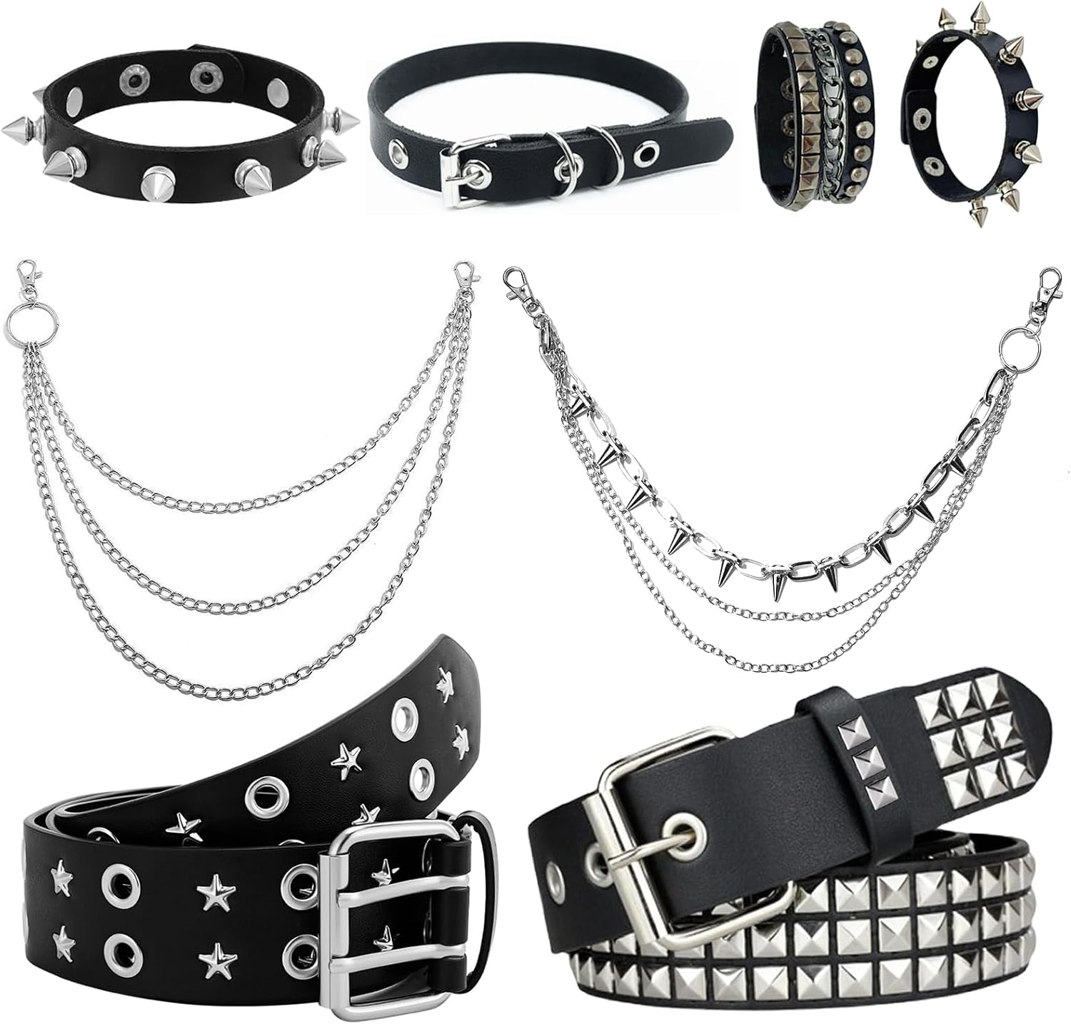 Y2k Punk Accessory Set: Belt, Choker, Cuff, And Pant Chain
