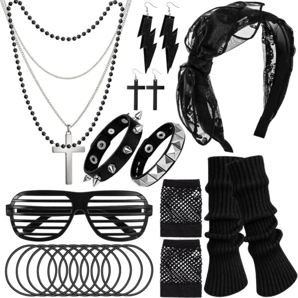 80s Costume Accessory Set; Neon Vintage Party Style