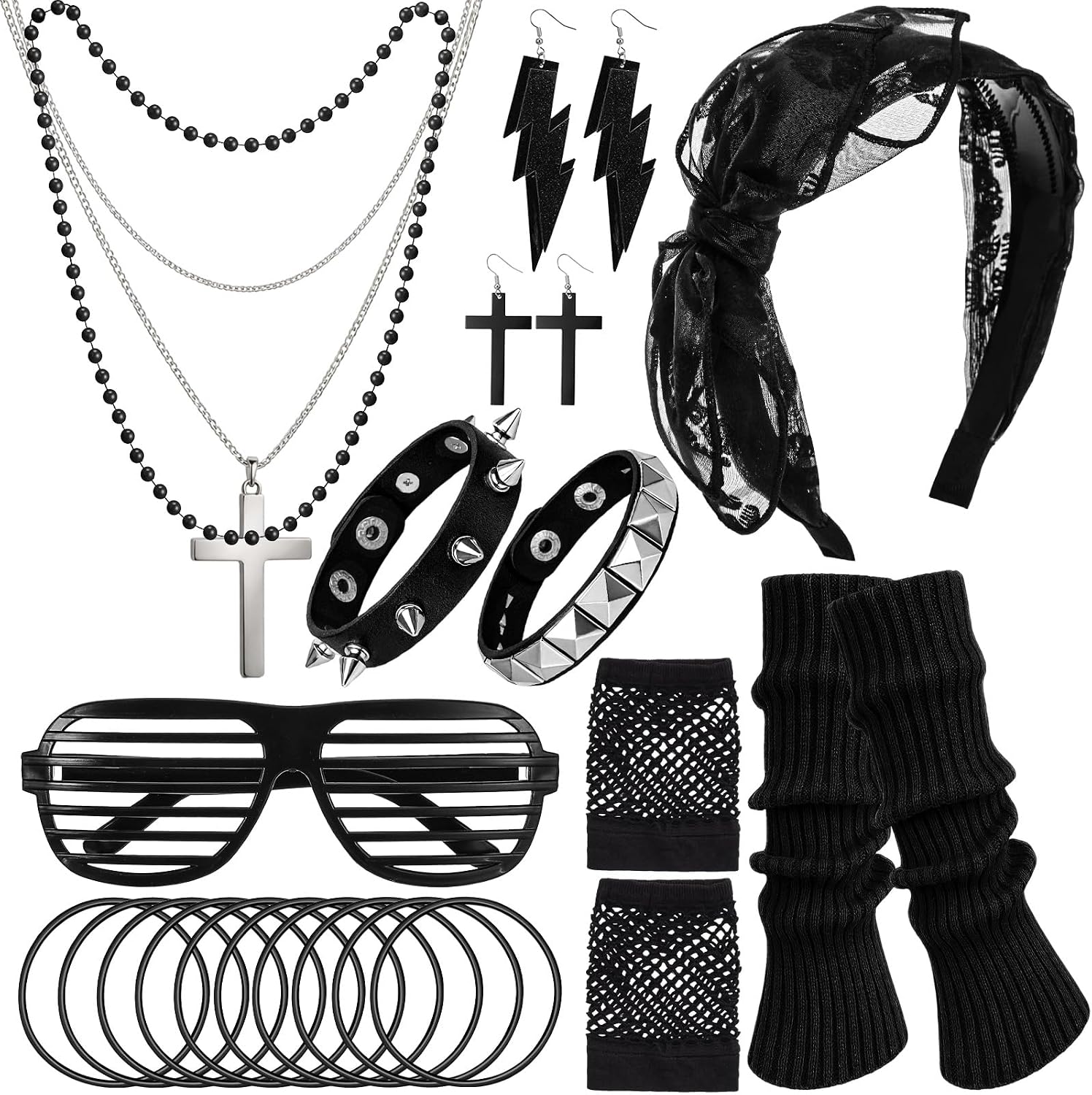 80s Costume Accessory Set; Neon Vintage Party Style