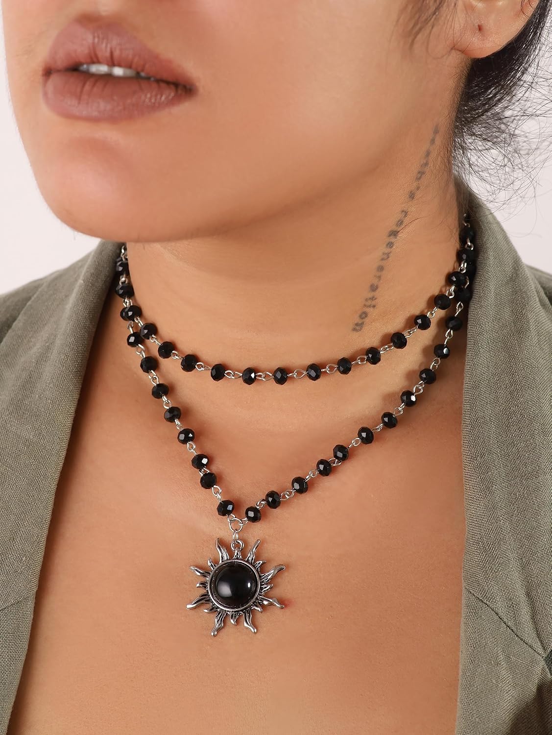 Gothic Sun Choker; Black Beaded Gothic Style Necklace Image 2